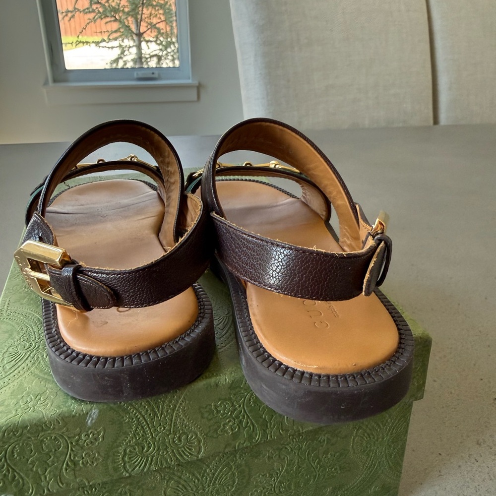 Kids Brown Leather Sandals with Green & Red Accent - Picture 3 of 10